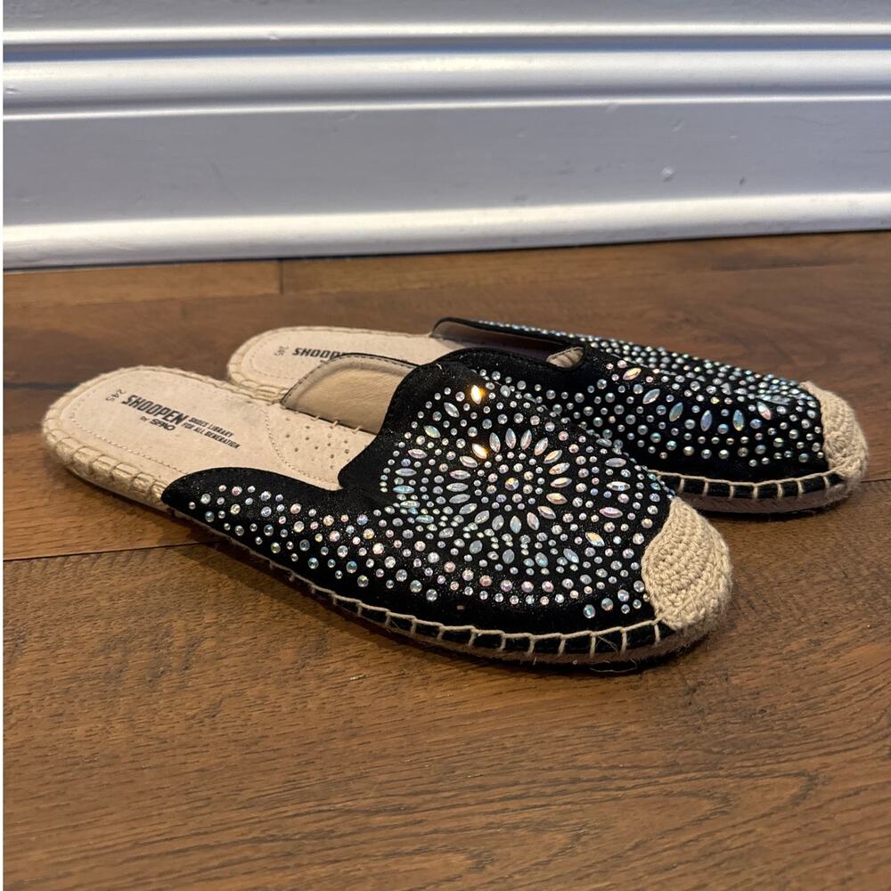 Shoopen by SPAO Embellished Slip On Espadrille Mule Slides Black Women's Size 8